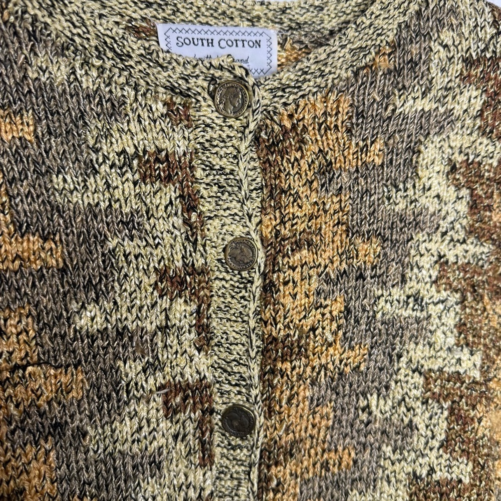South Cotton Hand Knit Sweater Cardigan Brown Gold - Small - Picture 2 of 9